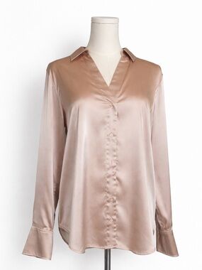 H&M Satin Button-Down Blouse in Rose Taupe